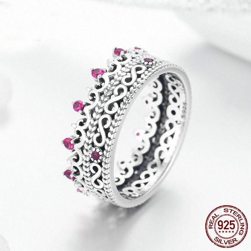 Bague Couronne Zircone Cubique En Argent Sterling 925 Personnalisée