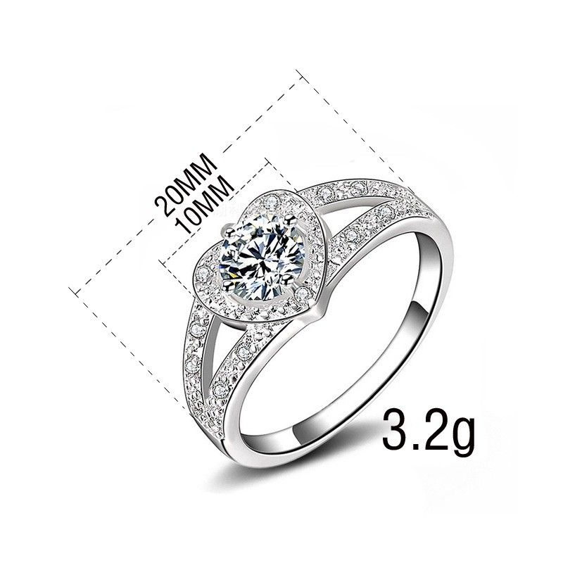 Bague De Dame En Argent Sterling En Forme De Cœur Noble