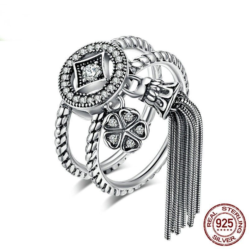 Bague Double De Style National Bohème Personnalisé En Argent Sterling 925 Avec Zircone Cubique