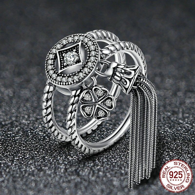 Bague Double De Style National Bohème Personnalisé En Argent Sterling 925 Avec Zircone Cubique