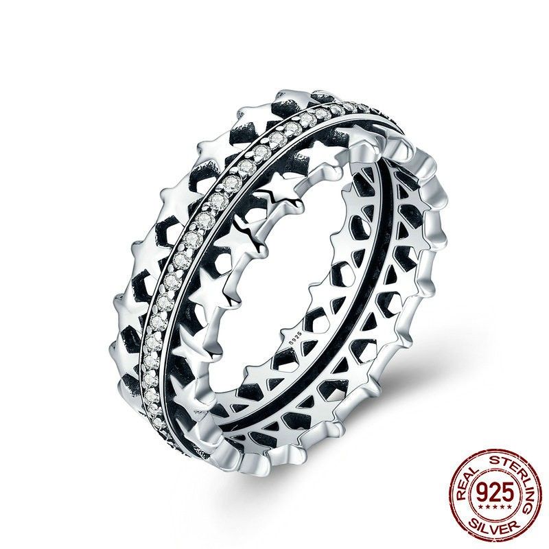 Bague D'étoiles Brillantes En Argent Sterling 925 Avec Zircon Cubique Bleu