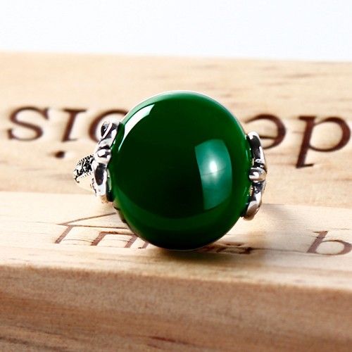 Bague Pour Femme En Agate Verte Naturelle Incrustée En Argent Sterling 925 De Style Palais