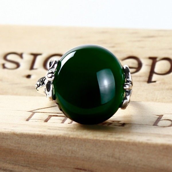 Bague Pour Femme En Agate Verte Naturelle Incrustée En Argent Sterling 925 De Style Palais