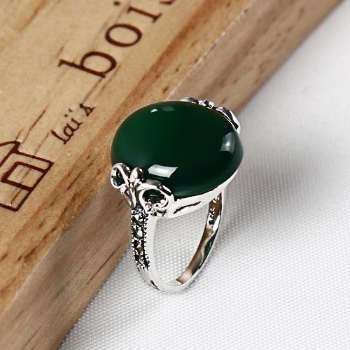 Bague Pour Femme En Agate Verte Naturelle Incrustée En Argent Sterling 925 De Style Palais