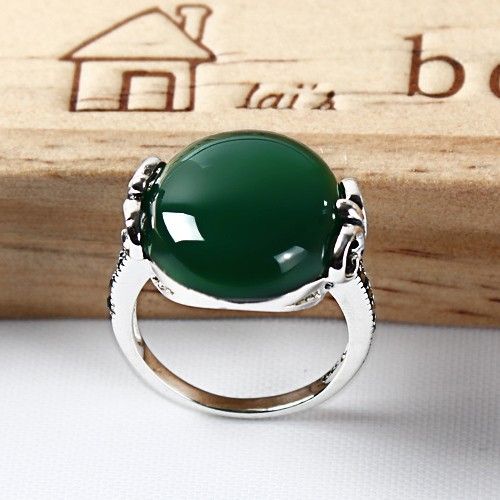 Bague Pour Femme En Agate Verte Naturelle Incrustée En Argent Sterling 925 De Style Palais