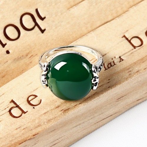 Bague Pour Femme En Agate Verte Naturelle Incrustée En Argent Sterling 925 De Style Palais