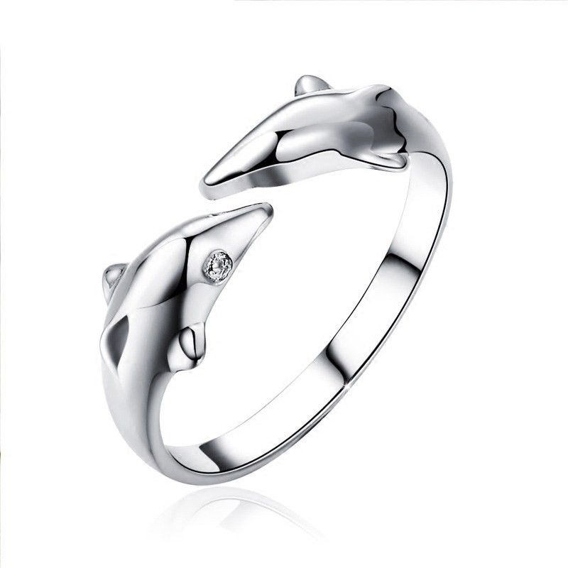 Bague Pour Femme Ajustable En Forme De Dauphin Mignon En Argent Sterling