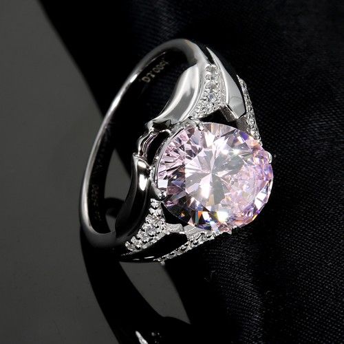 Bague Pour Femme En Argent Sterling 925 Avec Zircone Cubique Rose Taille Ovale Plaquée Platine