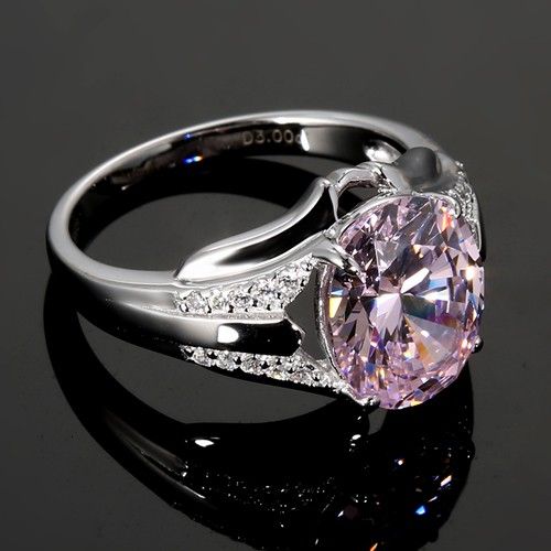 Bague Pour Femme En Argent Sterling 925 Avec Zircone Cubique Rose Taille Ovale Plaquée Platine