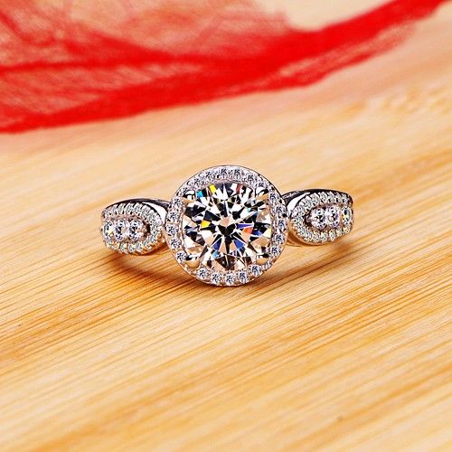 Bague Pour Femme En Argent Sterling 925 Plaqué Platine Avec Zircone Cubique Ronde