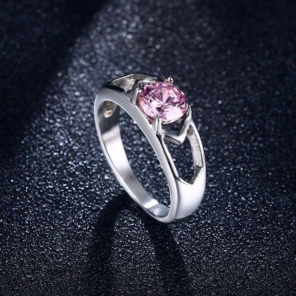 Bague De Femme Cadeau D'anniversaire En Acier Titane Et Zircon Cubique Rose