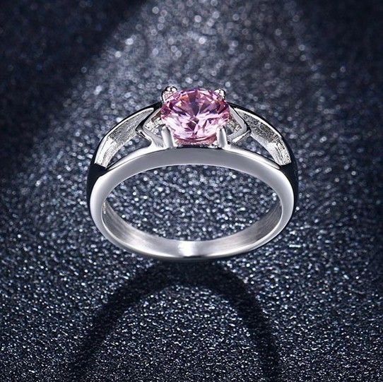 Bague De Femme Cadeau D'anniversaire En Acier Titane Et Zircon Cubique Rose