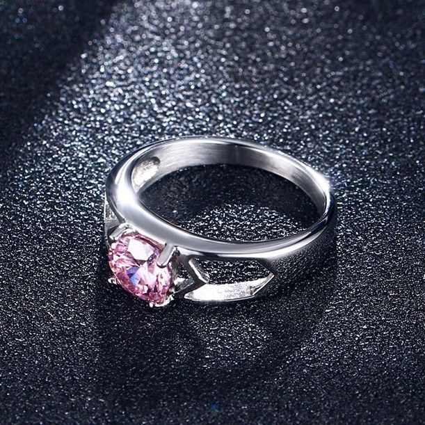 Bague De Femme Cadeau D'anniversaire En Acier Titane Et Zircon Cubique Rose