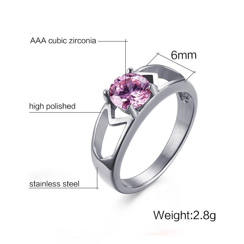 Bague De Femme Cadeau D'anniversaire En Acier Titane Et Zircon Cubique Rose