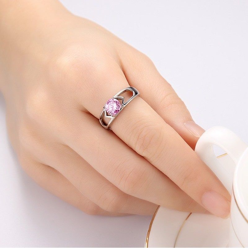 Bague De Femme Cadeau D'anniversaire En Acier Titane Et Zircon Cubique Rose