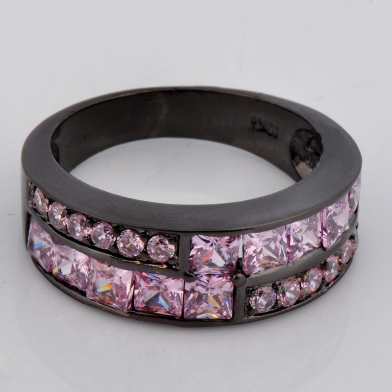 Bague Pour Femme CZ Pourpre Incrustée D'or Noir De Style Européen