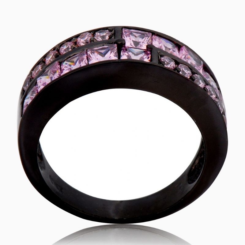 Bague Pour Femme CZ Pourpre Incrustée D'or Noir De Style Européen