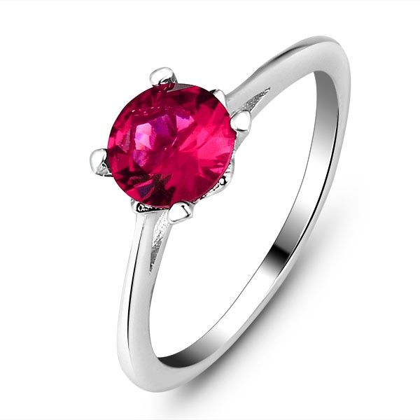 Bague Pour Femme De Style Classique À Quatre Griffes En Argent Sterling 925 Incrusté De Corindon Rouge