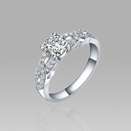 Bague Pour Femmes De Style Tissé En Argent Sterling 925 Plaqué Platine 0.8 Ct Avec Zircone Cubique