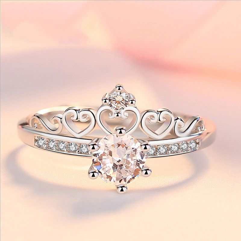 Bague De Fiançailles Ajustable Avec Couronne En Argent 925 Plaqué Or Pur 18 Carats