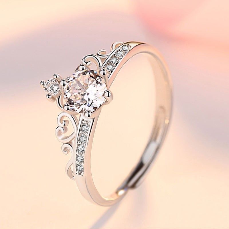 Bague De Fiançailles Ajustable Avec Couronne En Argent 925 Plaqué Or Pur 18 Carats