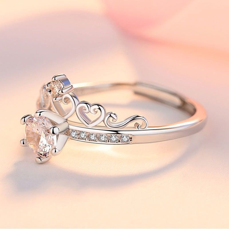 Bague De Fiançailles Ajustable Avec Couronne En Argent 925 Plaqué Or Pur 18 Carats