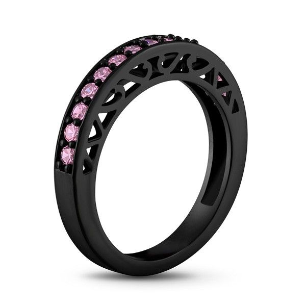 Bague De Fiançailles / Alliance Pour Femme Plaquée Or Noir Avec Zircone Cubique Rose