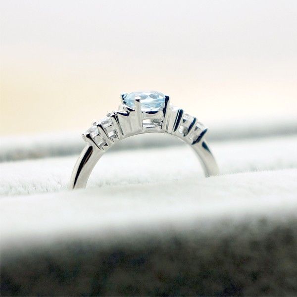 Bague De Fiançailles En Argent 925 Avec Aigue-marine Naturelle Pure