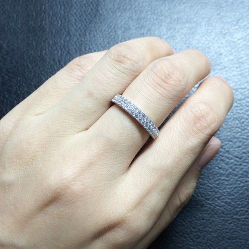 Bague De Fiançailles En Argent 925 Avec Double Micro Incrustation De Zircone Cubique