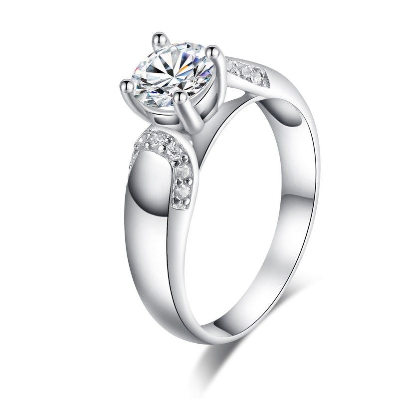 Bague De Fiançailles En Argent 925 Avec Zircon Cubique Incrusté De Quatre Griffes De Style Classique