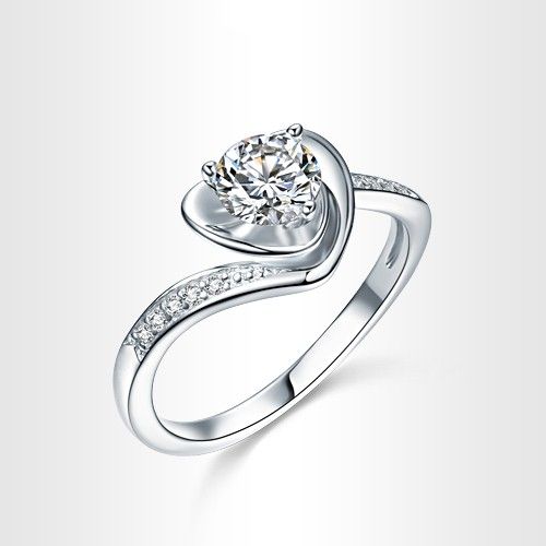 Bague De Fiançailles En Argent 925 En Forme De Coeur Originale