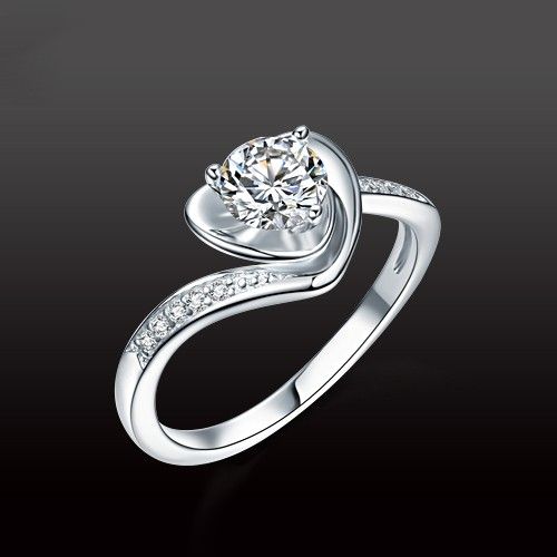 Bague De Fiançailles En Argent 925 En Forme De Coeur Originale