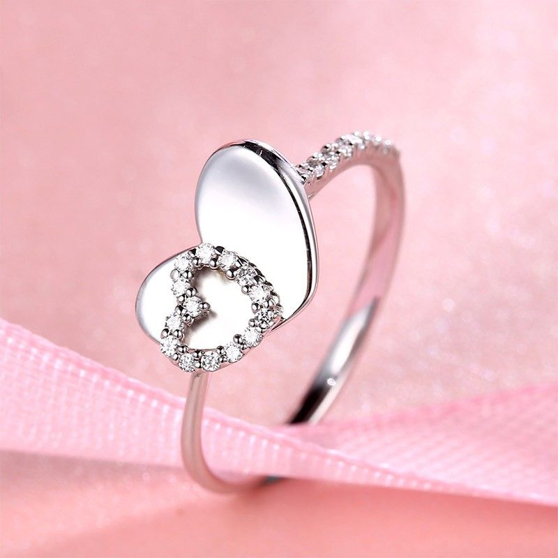 Bague De Fiançailles En Argent S925 En Forme De Coeur Tempérament À La Mode