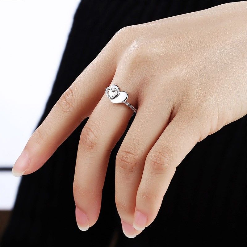 Bague De Fiançailles En Argent S925 En Forme De Coeur Tempérament À La Mode