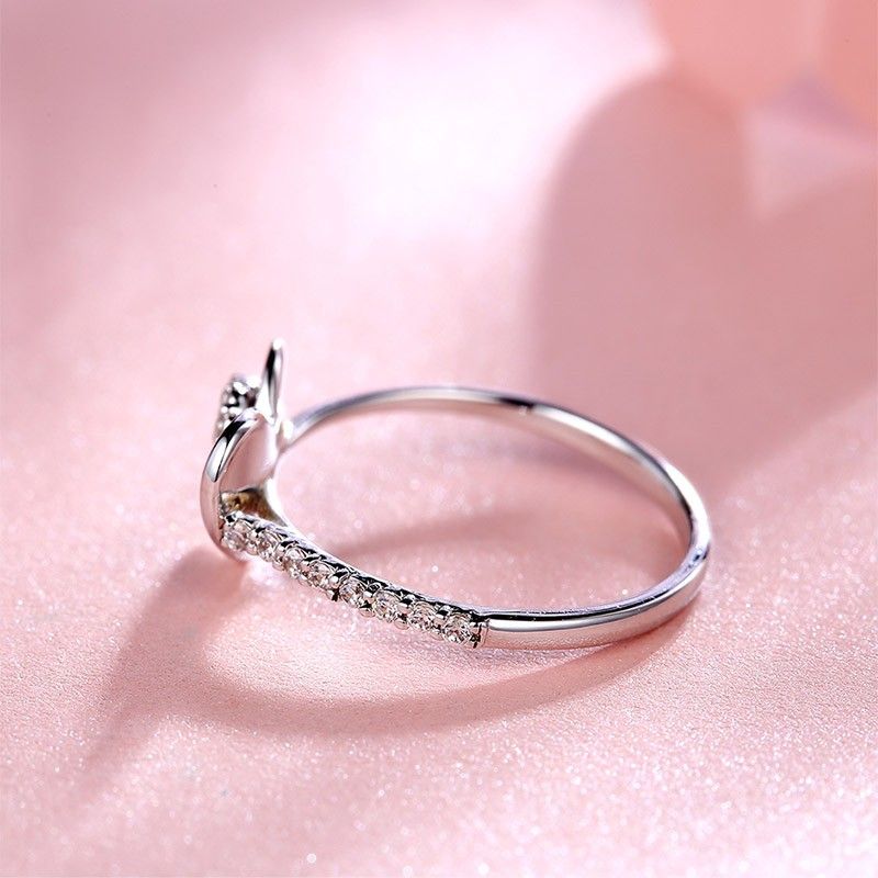 Bague De Fiançailles En Argent S925 En Forme De Coeur Tempérament À La Mode