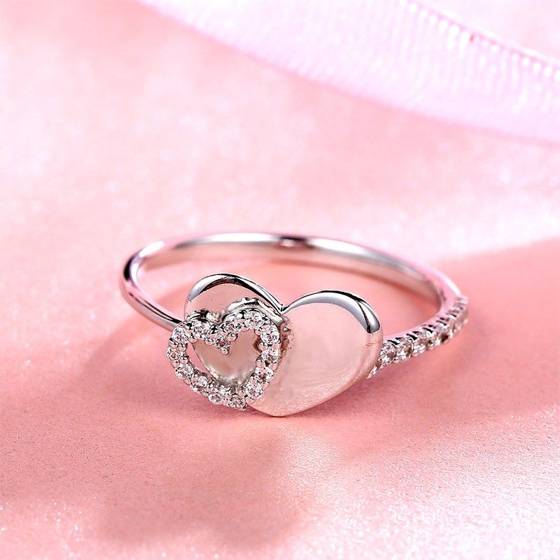 Bague De Fiançailles En Argent S925 En Forme De Coeur Tempérament À La Mode