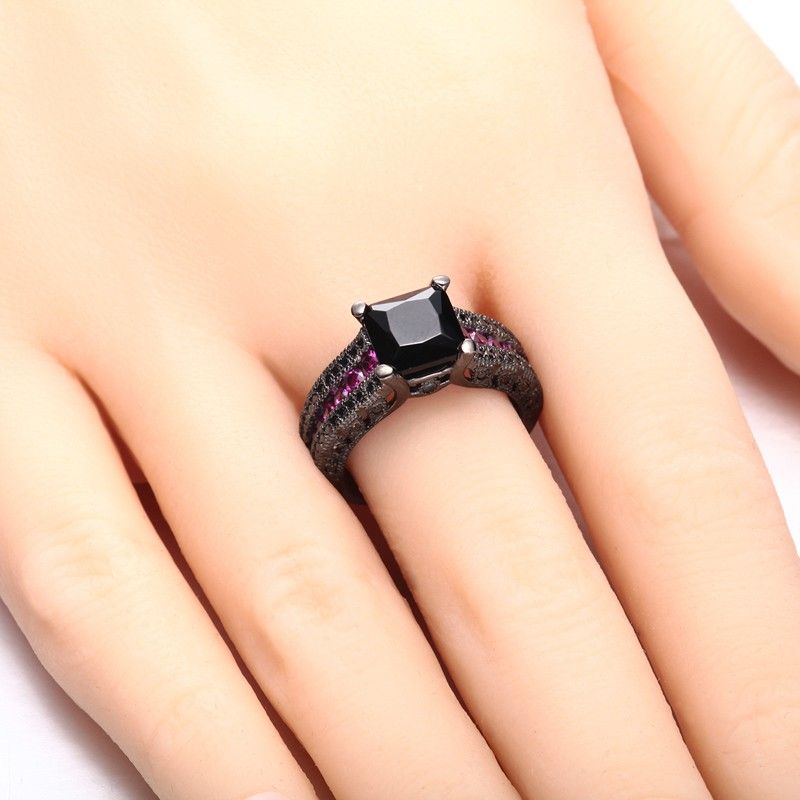 Bague De Fiançailles En Argent Sterling 925 Avec Incrustation De CZ Noir