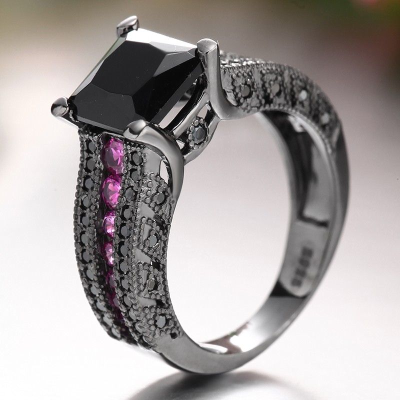 Bague De Fiançailles En Argent Sterling 925 Avec Incrustation De CZ Noir