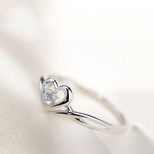 Bague De Fiançailles En Argent Sterling 925 Avec Incrustation De Zircon Cubique En Forme De Coeur