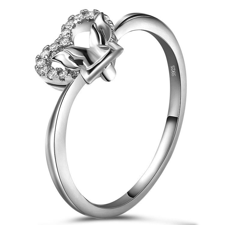 Bague De Fiançailles En Argent Sterling 925 Avec Tempérament Littéraire En Forme De Coeur Papillon