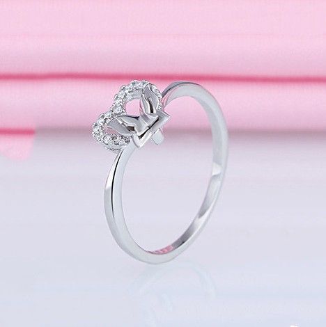 Bague De Fiançailles En Argent Sterling 925 Avec Tempérament Littéraire En Forme De Coeur Papillon