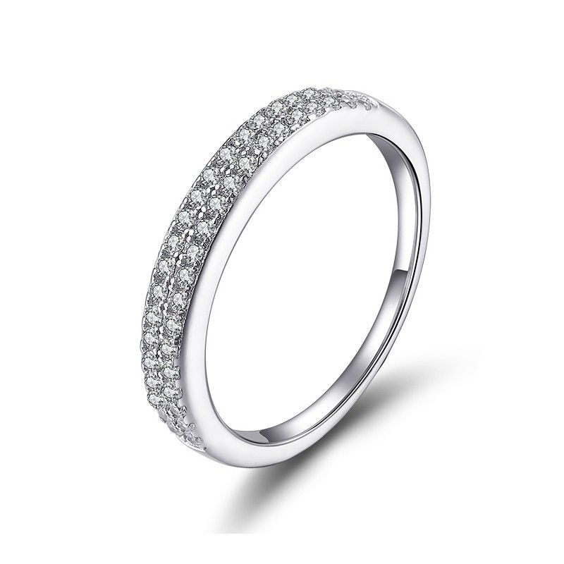 Bague De Fiançailles En Argent Sterling 925 Avec Zircone Cubique Incrustée À Double Rangée De Personnalité