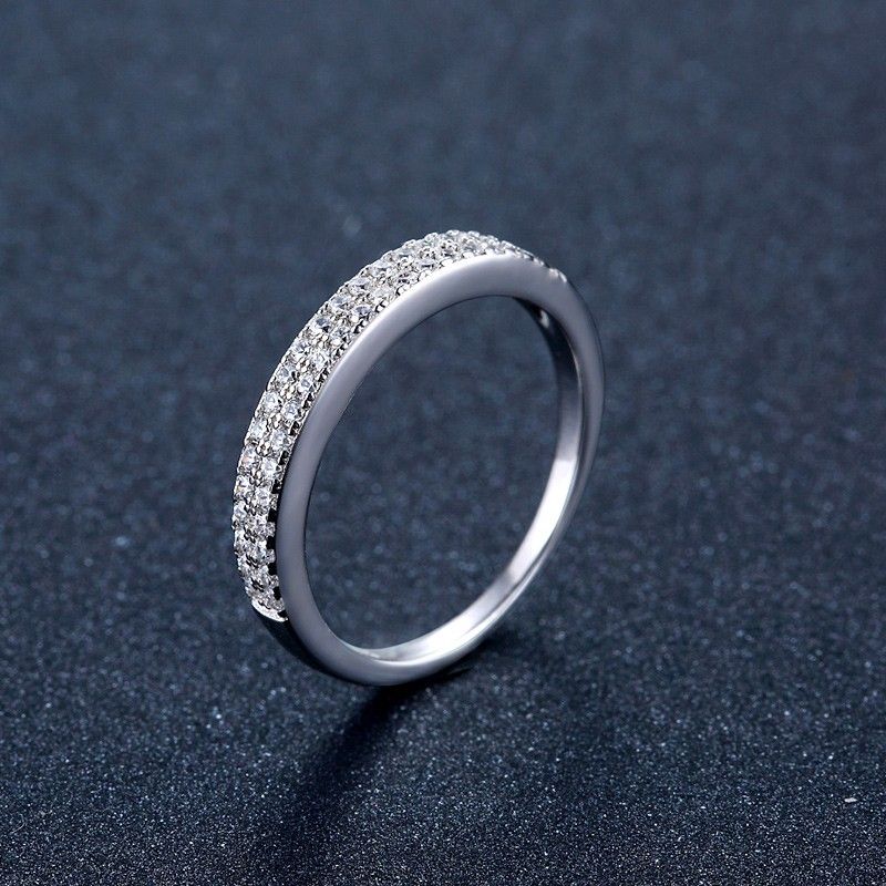 Bague De Fiançailles En Argent Sterling 925 Avec Zircone Cubique Incrustée À Double Rangée De Personnalité