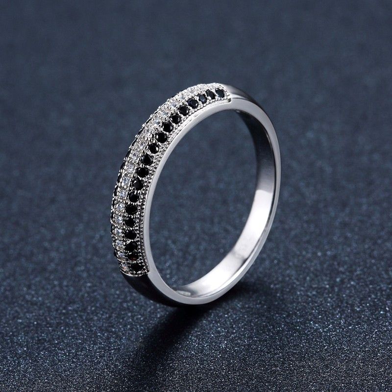 Bague De Fiançailles En Argent Sterling 925 Avec Zircone Cubique Incrustée À Double Rangée De Personnalité