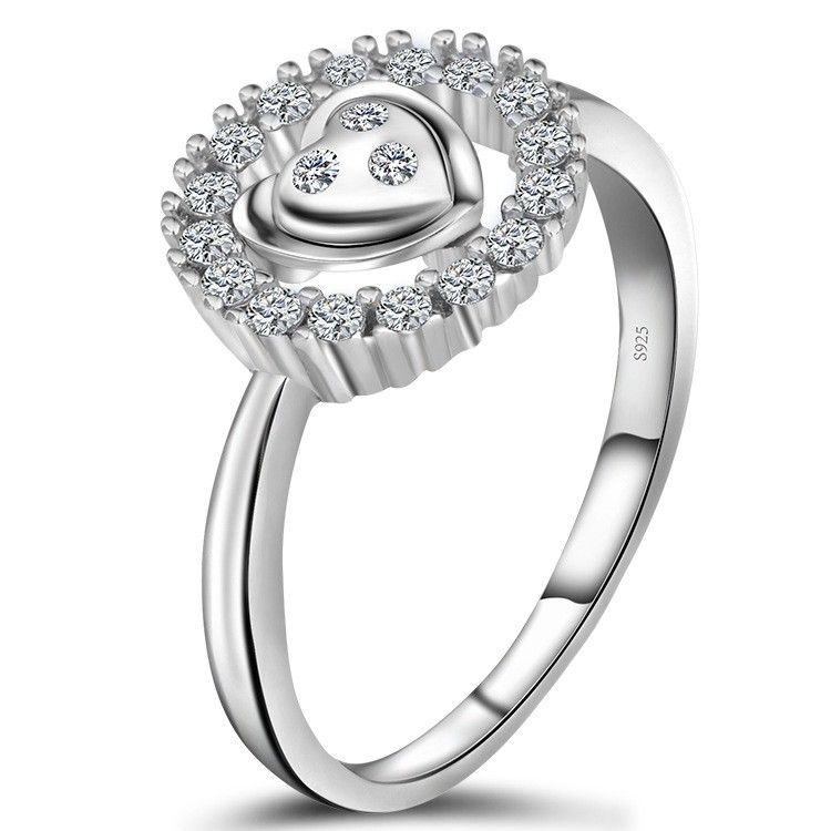 Bague De Fiançailles En Argent Sterling 925 En Forme De Coeur Créative Haut De Gamme De Luxe