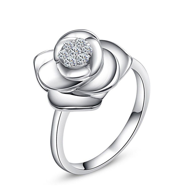 Bague De Fiançailles En Argent Sterling 925 En Forme De Fleur Pure Et Noble