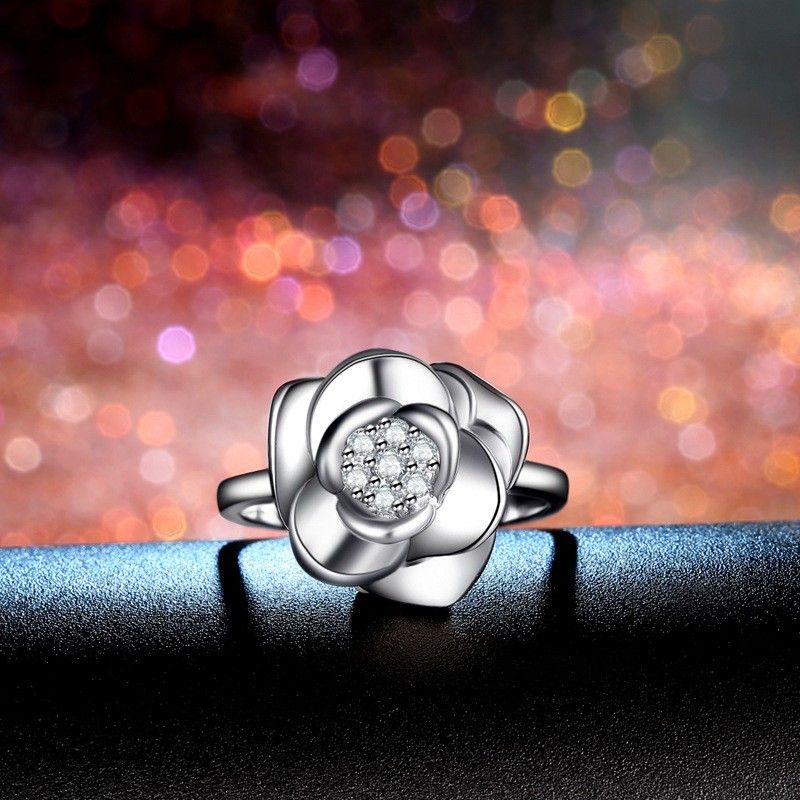 Bague De Fiançailles En Argent Sterling 925 En Forme De Fleur Pure Et Noble