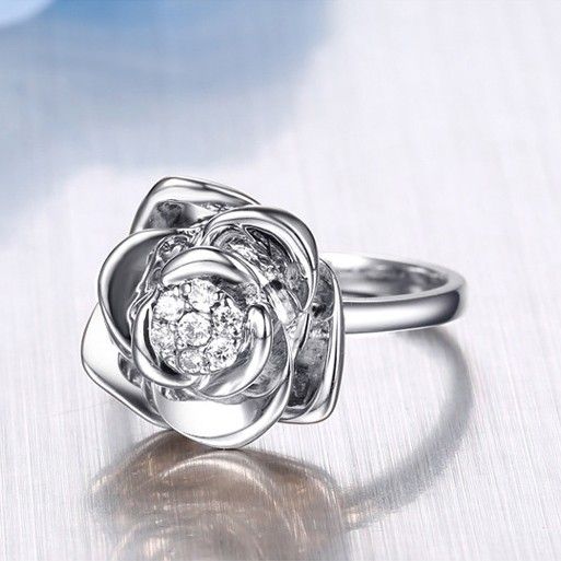 Bague De Fiançailles En Argent Sterling 925 En Forme De Fleur Pure Et Noble