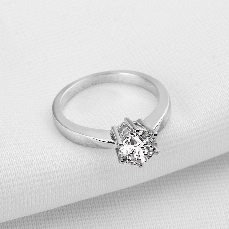 Bague De Fiançailles En Argent Sterling À Six Griffes Classique À Une Tête Pour Elle