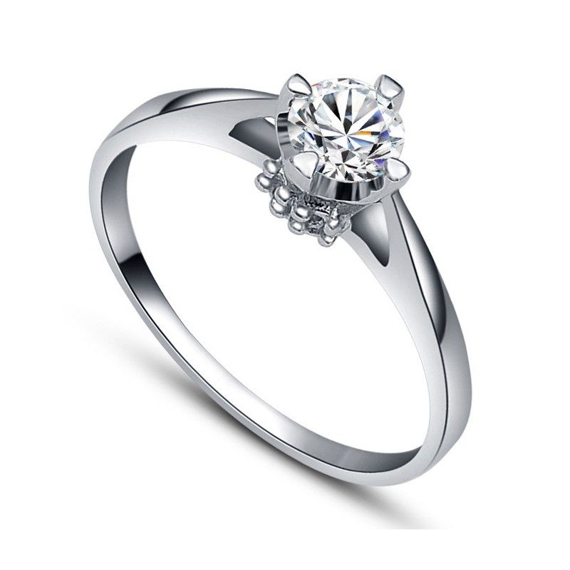 Bague De Fiançailles Classique En Argent Sterling CZ Avec Incrustations De Quatre Griffes